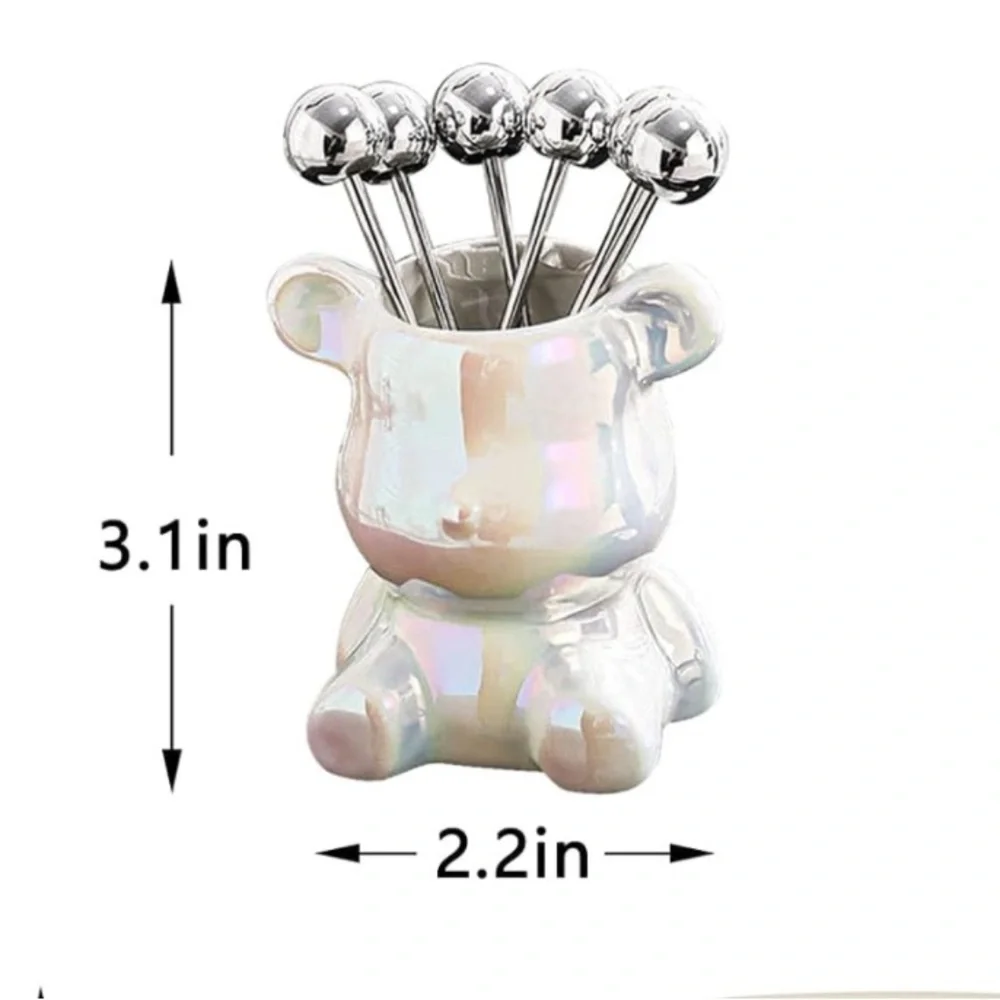 Iridescent Ceramic Mouse Figurine Holder - Crafts, Pens, Makeup Brush Display